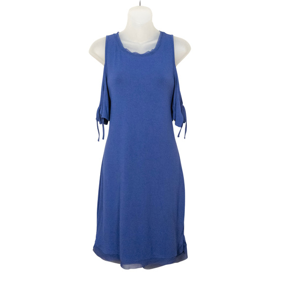 WHBM White House Black Market Blue Cold Shoulder Knee Length Dress Women's Small - Picture 1 of 6